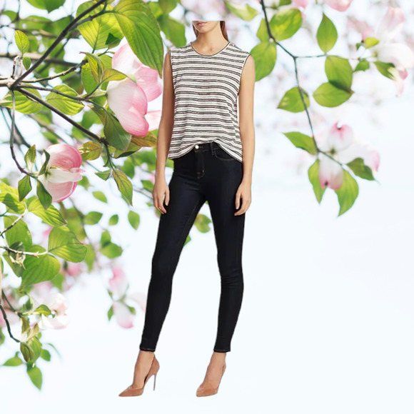 NWT DEREK LAM 10 CROSBY Kalua metallic stripe soft White Button tank MSRP: $150 - Picture 2 of 3